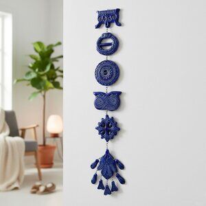 Vintage Scandinavian Ceramic Wall Hanging Art Danish Nordic Art Pottery MCM Blue